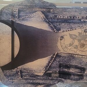 Women's Blue Jean Color Blouse Cap Sleeve Gem-embellished Vibrant Floral Size 1X